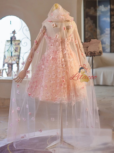 Pink Tulle Strapless 3D Flower Homecoming Dress