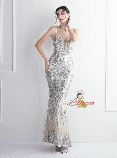 Sexy Spaghetti Straps Sequins Prom Dress