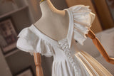 White Satin Lace V-neck Wedding Dress
