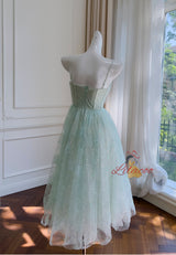 Green Sequins Mesh Suspender Dress