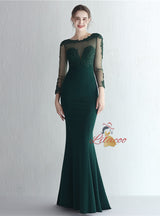 Long Sleeve Mermaid Appliques Prom Dress