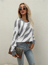 Women Round Neck Striped Sweater