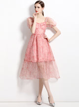 Palace Square Collar Bubble Sleeve Dress