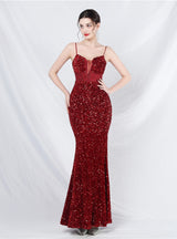 Mermaid Sequins Lace Spaghetti Straps Prom Dress