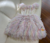 Colorful Tulle Lace Tiers Prom Dress