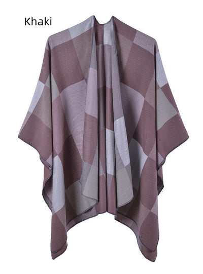 Women Plaid Fringed Scarf Shawl