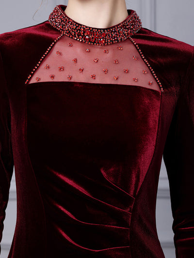 Black Velvet Beading Mother Of The Bride Dress