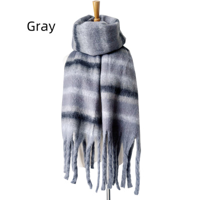 Thickened Thick Fringed Striped Scarf