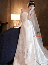 Ivory Satin Strapless Sequins Wedding Dress