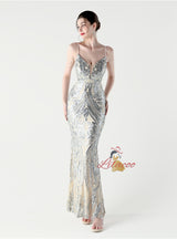 Mermaid Sequins Spaghetti Straps Beading Prom Dress