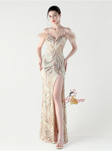 Mermaid Sequins Spaghetti Straps Split Prom Dress