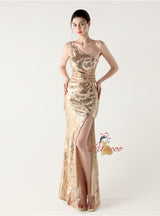 One Shoulder Mermaid Sequins Beading Prom Dress