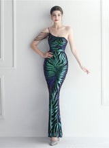 Mermaid Sequins One Shoulder Beading Prom Dress