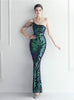 Mermaid Sequins One Shoulder Beading Prom Dress