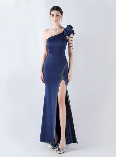 Mermaid One Shoulder Split Beading Prom Dress