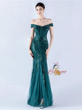 Mermaid Sequins Off the Shoulder Beading Prom Dress