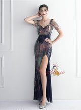 Mermaid Sequins Straps Beading Prom Dress