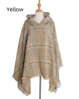 Shaggy Plaid Hooded Cloak Shawl
