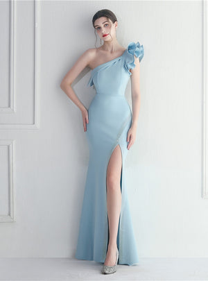 Mermaid One Shoulder Split Prom Dress