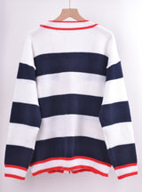 Button V-neck Stitching Loose Sweater