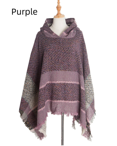 Fishbone Shawl Hooded Cape Cloak