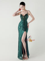 Mermaid Spaghetti Straps Appliques Prom Dress