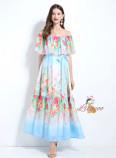 Off the Shoulder Ruffled Slim Dress