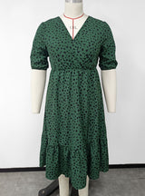 Ruffled V-neck Mid-length Dress