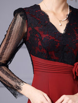 Red Lace V-neck Mother Of The Bride Dress