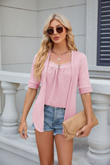 Solid Color Stitching Button Short Sleeve T-shirt