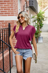 Solid Color U-neck Short Sleeve Loose T-shirt