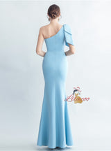 One Shoulder Split Pleats Lace Prom Dress