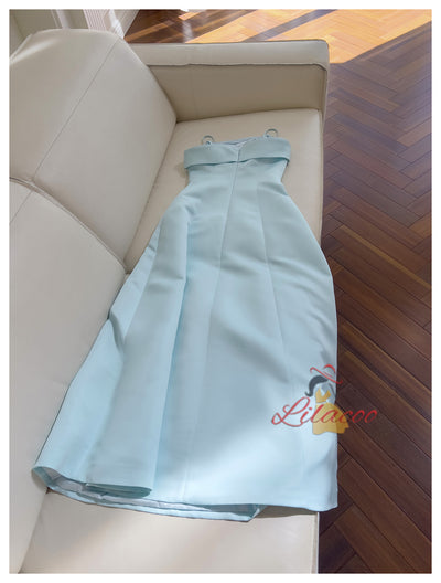 Blue Spaghetti Straps 3D Flower Prom Dress