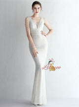 Mermaid Sequins V-neck Beading Prom Dress