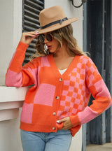 Plaid Stitching Sweater Coat