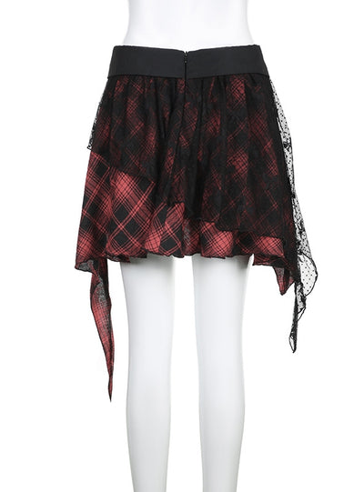 Waist-turned Plaid Irregular Slim Skirt