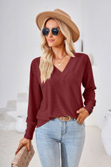 V-neck Jacquard Button Loose T-shirt