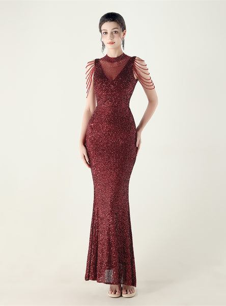 Mermaid Sequins Sleeveless Beading Prom Dress