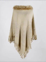 Fringe Knit Pullover Cloak Shawl
