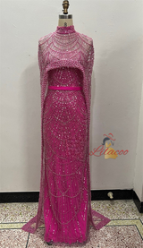 Champagne Tulle Beading Shawl Prom Dress