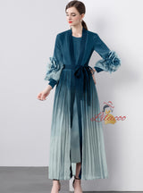 Gradual Disc Flower Lace-up Coat+Joker Straight Dress