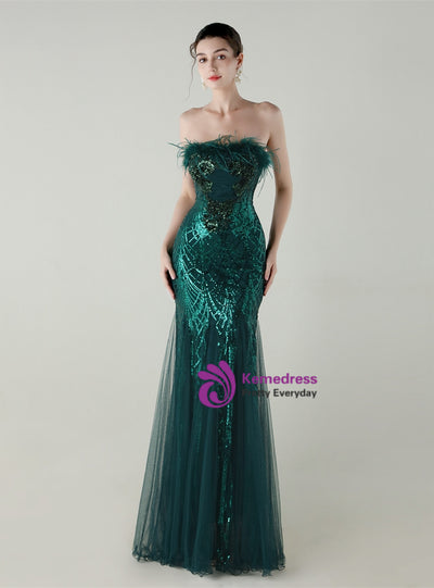 Mermaid Sequins Tulle Strapless Prom Dress