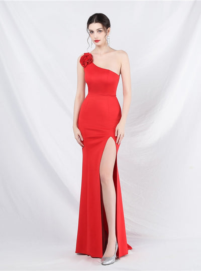 Mermaid One Shoulder Split Prom Dress