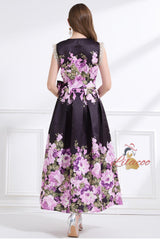 Retro Printed Sleeveless Lace Dress