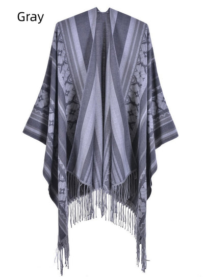 Jacquard Shawl Split Thick Cloak