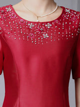 Purple Satin Short Sleeve Mother of the Bride Dress