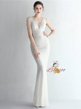 Mermaid Sequins V-neck Beading Prom Dress