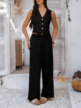 Holiday Solid Color Top Wide-leg Trousers Suit