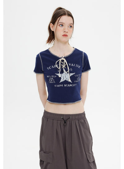 Lace Up Retro Short Sleeve T-shirt