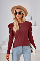 Round Neck Loose Pleated Long Sleeve T-shirt